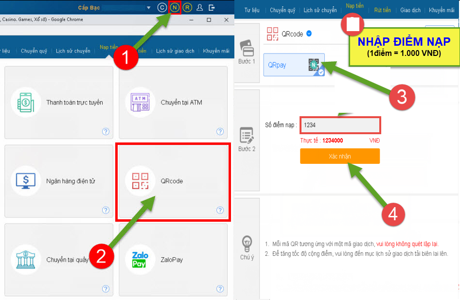 Nạp tiền qua mã QR