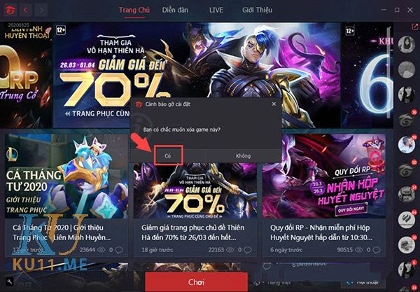 Cách gỡ cài đặt thông qua phần mềm Garena